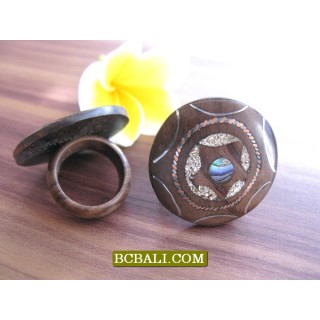 Black Wooden Ethnic Finger Rings Motif Carved